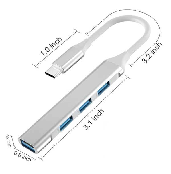 4 in 1 Portable USB C Hub (Type-C to 4 USB-A Ports) with Aluminum panel, USB Port Hub 3.0 Compatible for PC, Tablet, Smartphone and p.c